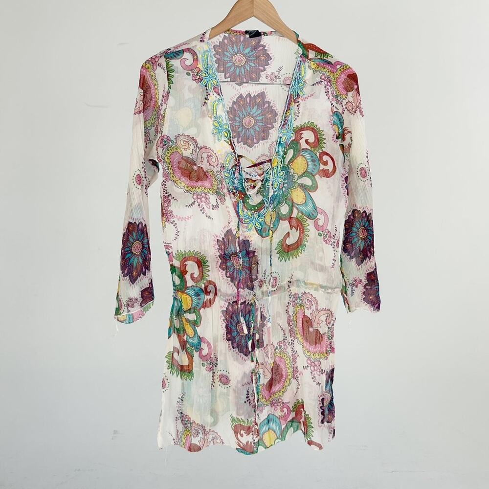 Printed Long Sleeve Swim Cover-up